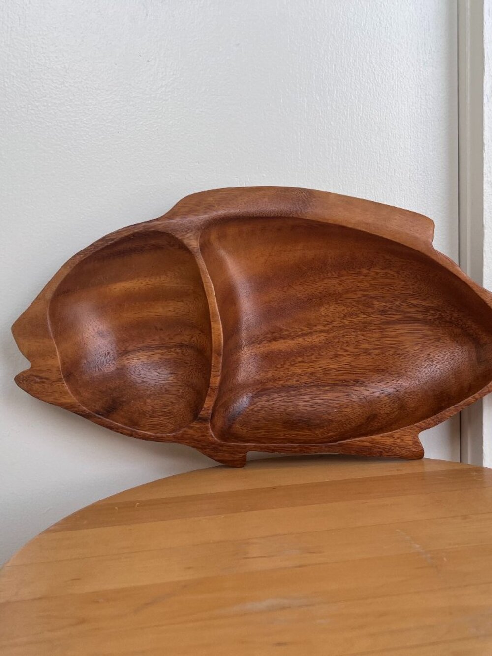 Vintage Monkey Pod Wood Fish Shaped Serving Dish - Made in the Philippines